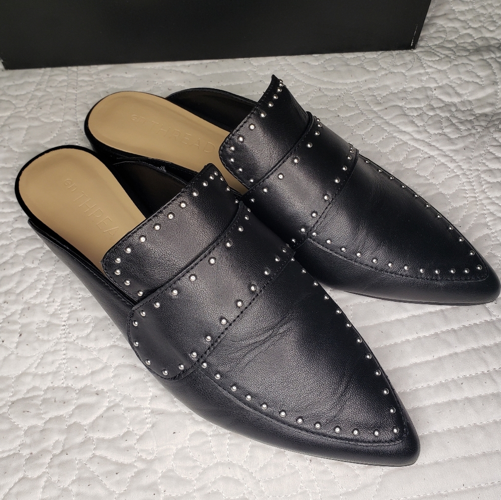 Studded Black Leather "Darla" Mules